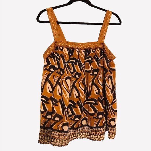 Boho Beaded Wide Strap Flowing Brown and Black Tank Top Shell - Picture 1 of 5